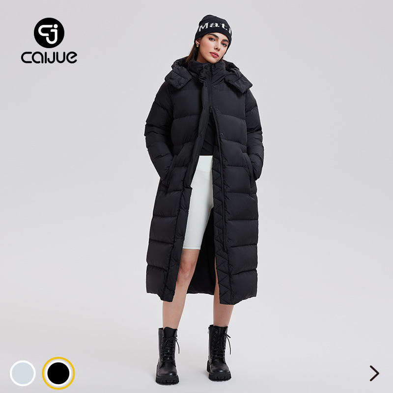 Caijue down Jacket Women's Goose down Couple's Wunder Puff Long White Goose down 9-Grid down Jacket Winter Men's
