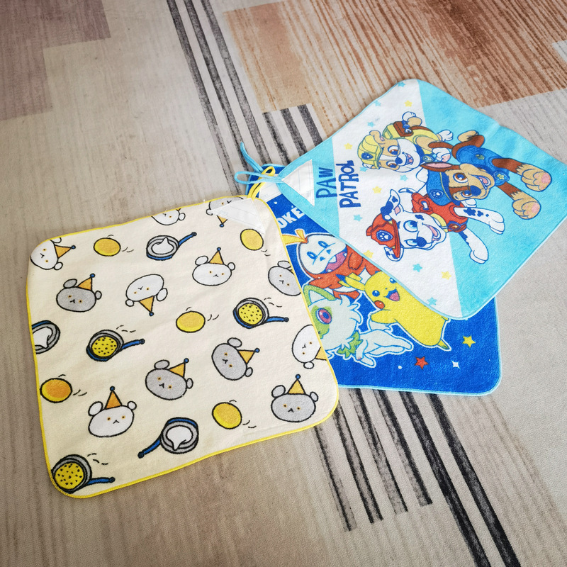 Genuine goods original standard pure cotton cut velvet reactive printing Pikachu naughty bear children's hanging towel hand towel face towel