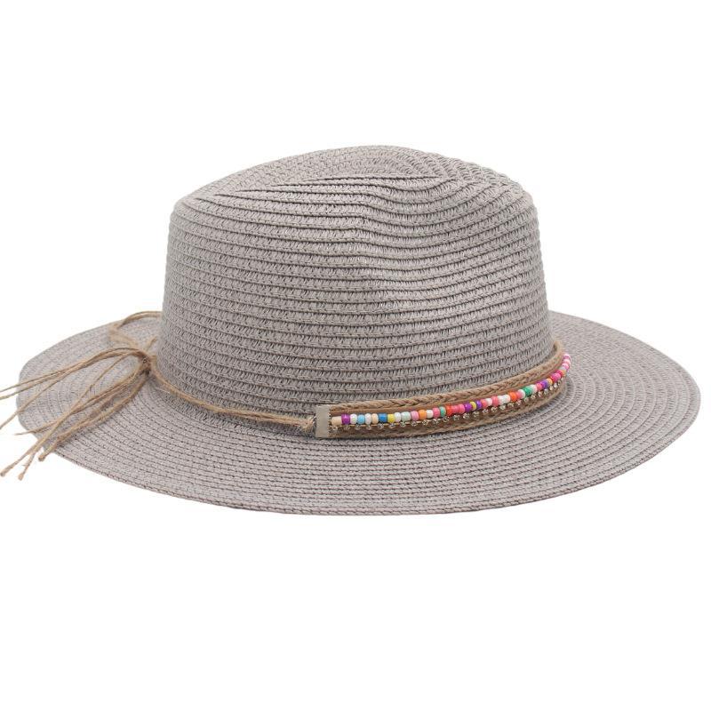 Colorful Pattern All Seasons Season Unisex Ethnic Style Colorful Beaded Big Eaves Straw Hat