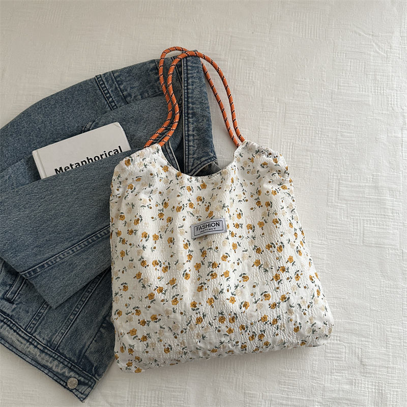 Bolsas de gran capacidad en un solo hombro para mujeres bolsas de tela de flor de verano rosa casual impresión de lona de viento bolsas de tramo oblicuas