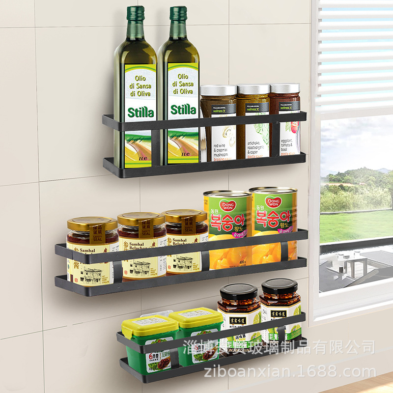 Estante de cocina condimento botella condimento frasco olla de aceite botella de aceite estante de almacenamiento sin perforaciones multi-funcional multi-capa estante montado en la pared image 3