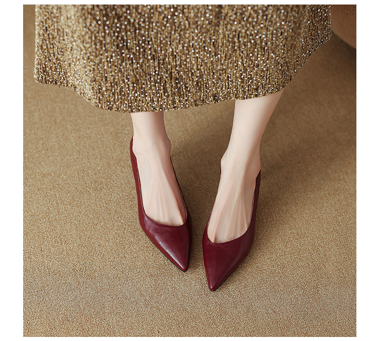 Giày cao gót mũi nhọn kiểu Pháp size 33-41, giày nữ xuân thu mới, giày cao gót đơn giản đi làm — Màu nâu chi tiết 6