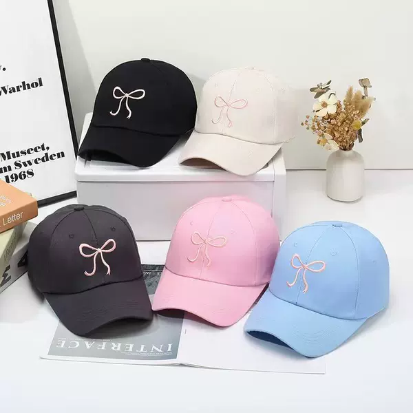 Internet Celebrity Women's Sweet Cute Pink Bow Baseball Cap Student Face Small Adjustable Wide Brim Sunshade Baseball Cap