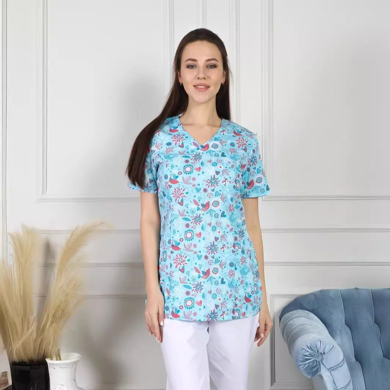 Cross-border New Pattern Nursing Yuesao Clothing V-neck Obstetric Nurse Short-sleeved Top Nursing Home Nursing Clothing WB9