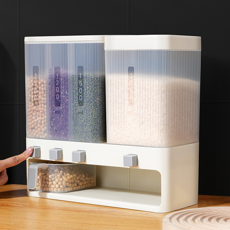 Grid rice bucket household moisture-proof and insect-proof storage classification grain cans measuring multi-functional rice storage box