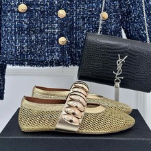 欧美风网纱平底单鞋女春夏新款时尚金属扣镂空玛丽珍鞋洋气芭蕾鞋