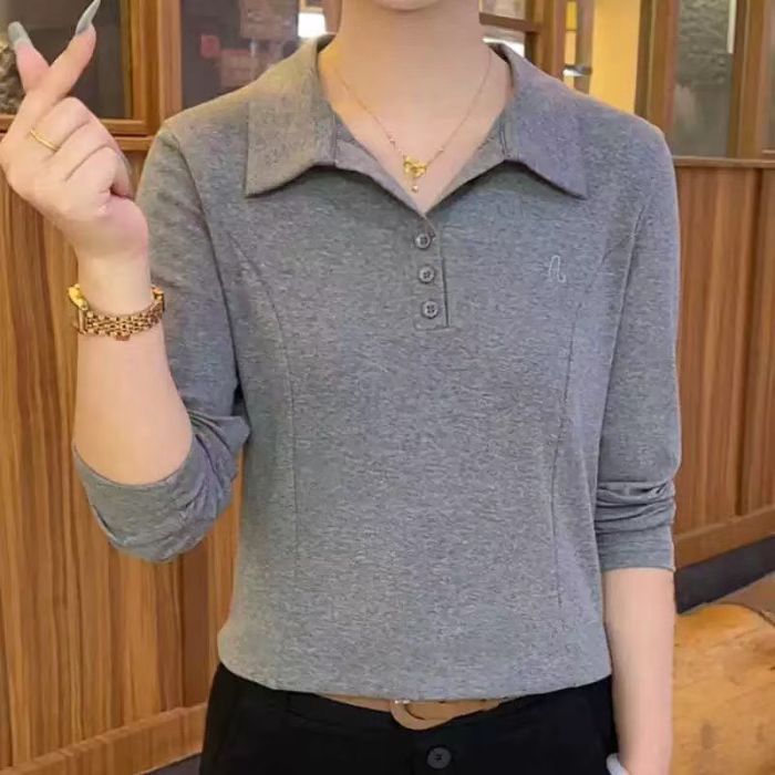 2025 Spring/Autumn Fashionable New Plus Size Women's Long-Sleeved Top, Striped, Slimming, and Youthful Polo Shirt
