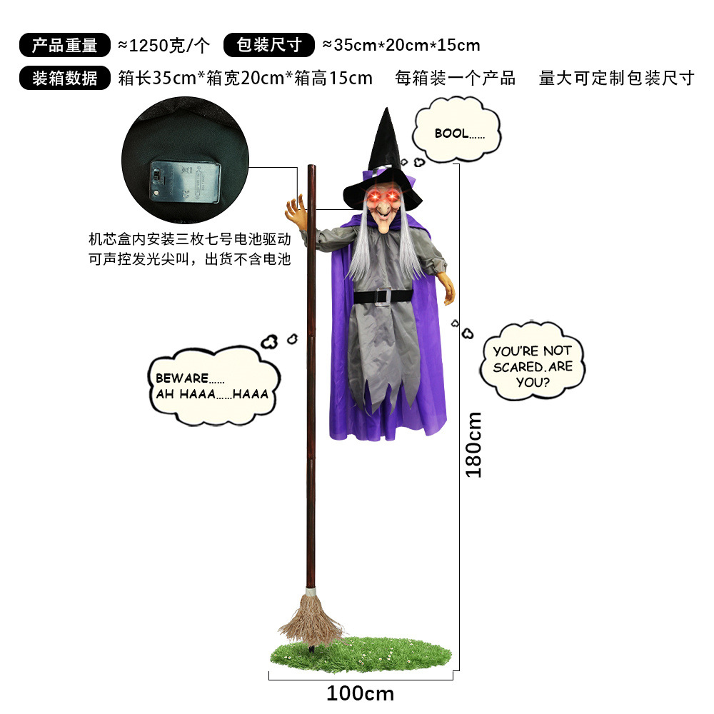Serie de brujas activadas por voz, brillantes, que gritan, para escape room, terror, fantasma colgante, bruja, accesorios para casa embrujada de Halloween