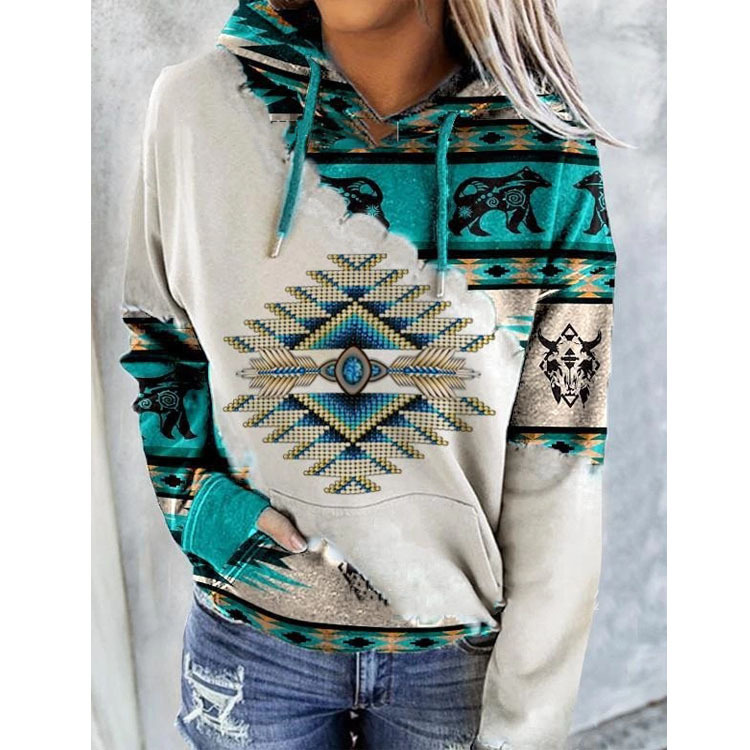 Ethnic Style Printed Hooded Sweatshirt NSYF90179