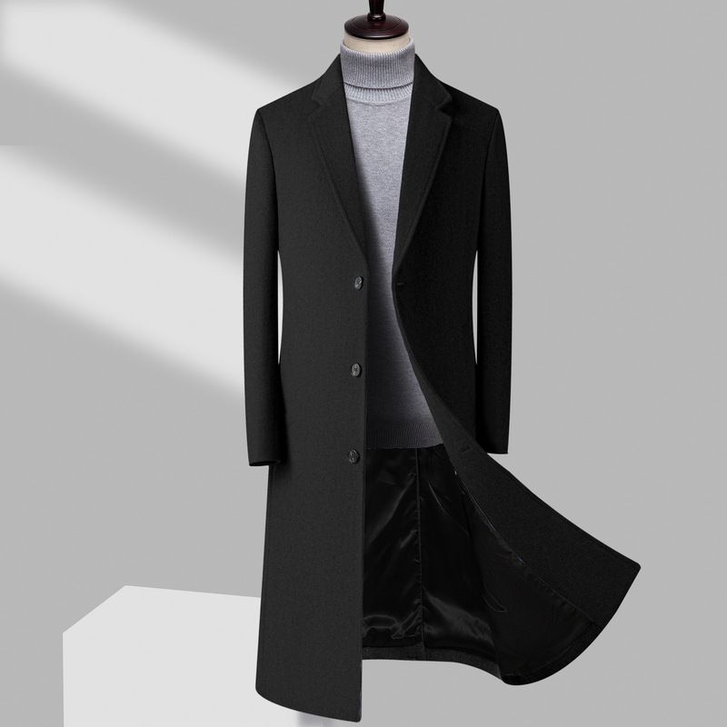 Direct from the manufacturer: custom-made, cross-border autumn/winter men's wool coat, long, knee-length, business style, with added padding and thickened fabric