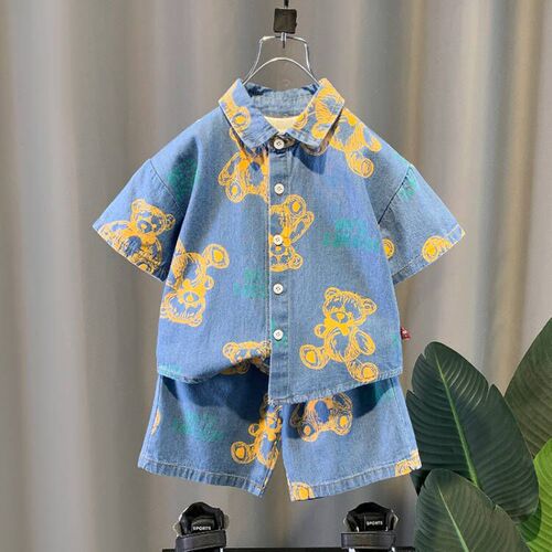  new style summer clothes for boys and babies full printed short-sleeved suit lapel children's casual sports suit