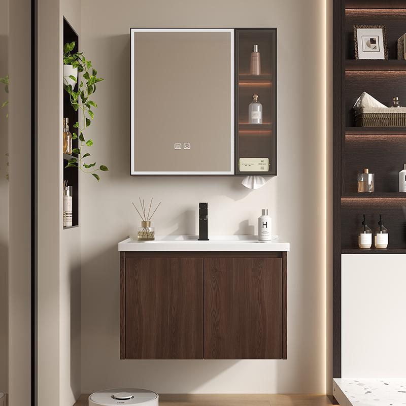 Abeja de collar de madera de nuez gabinete de baño combinación de madera cerámica inodoro todo en uno lavabo lavabo gabinete lavabo