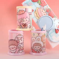 Assembled pen holder girl cartoon cute round DIY pen barrel desktop storage box pink girly heart learning stationery
