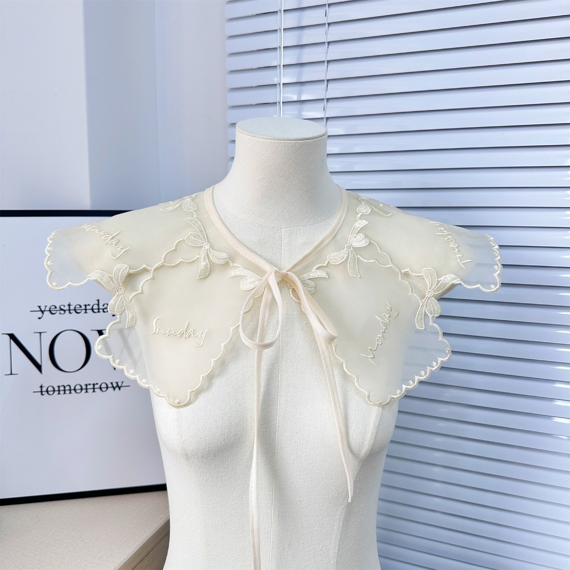 Blanca malla encaje falso cuello arco bordado lazos falso cuello vestido infantil moda versátil artículos image 6