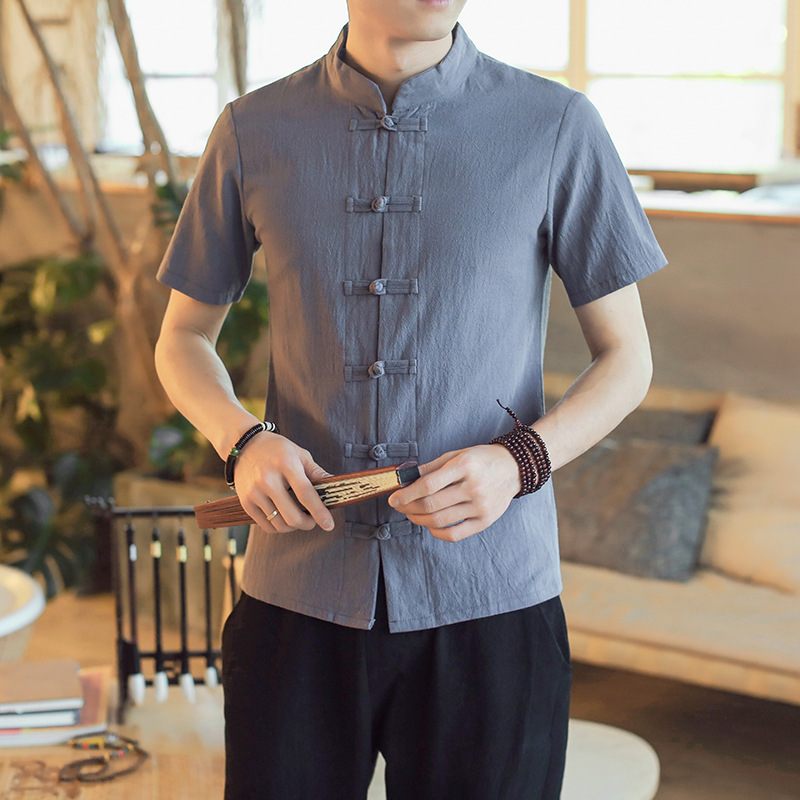 2024 Summer new men's Chinese style buckle retro short-sleeved shirt top 414-H40-F35