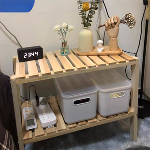 Ins Simple Bedside Table Solid Wood Bedroom Jewelry Spareribs Storage Rack for Homestay Floor-Standing Bay Window Storage Rack