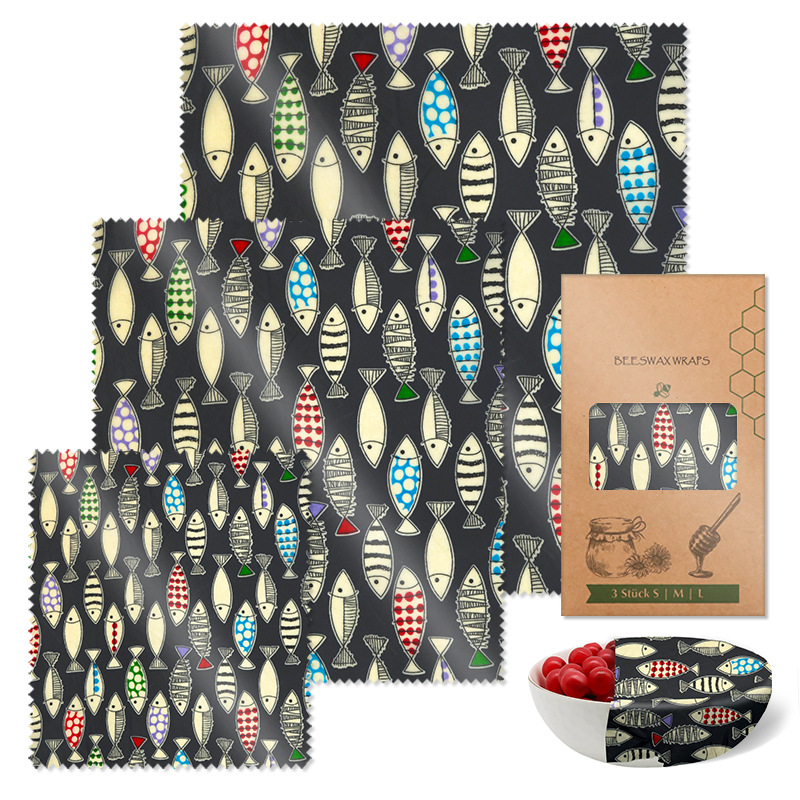 검은 바닥 물고기 깃발 세 조각 세트; 밀랍 신선한 보관 포장; 종이/판지