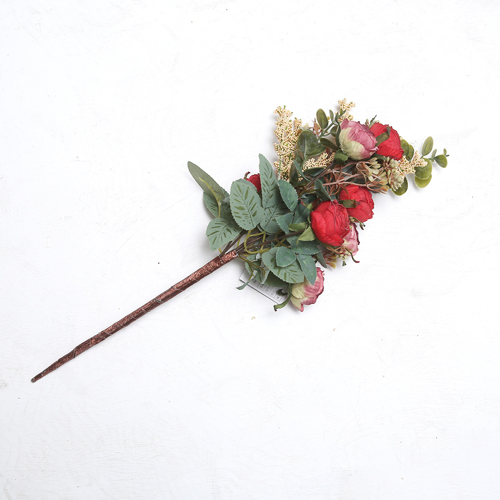 7 diamantes retro rosas frutas agujeros de alto nivel atmósfera flor de simulación decoración de la sala de estar props de disparo de boda