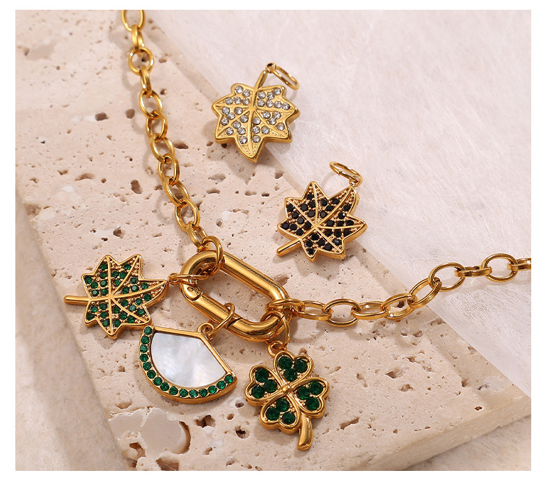PVD Coated Gold Plating Process Pendant Jewelry Making Type 1 Piece 304 Stainless Steel PVD Coated Real Gold Plated Maple Leaf Cherry Polished Pendant