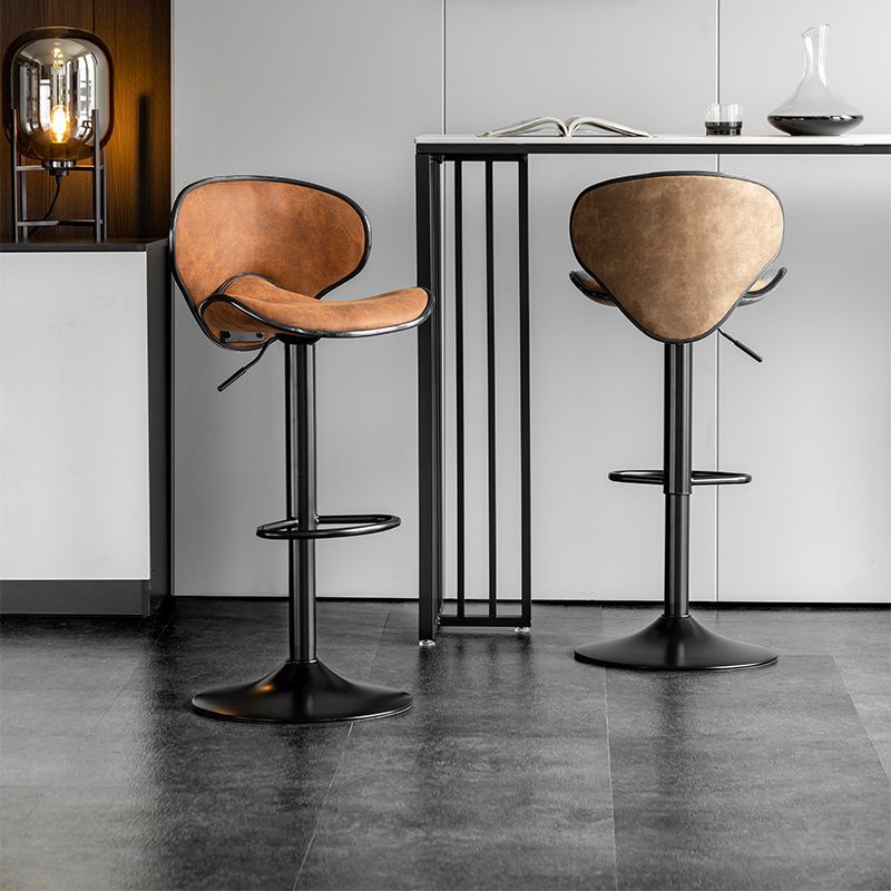 美式轻奢吧台椅现代简约家用马鞍皮吧椅旋转升降高脚凳前台酒吧凳