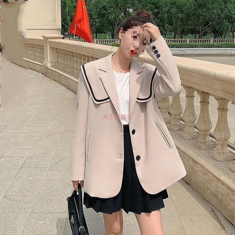 Navy Collar Blazer for Women 2026 Spring and Autumn New Fashion Stylish Casual Chic Professional Suit Jacket
