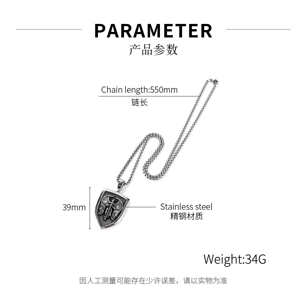 Retro-schild Geschnitzter Anhänger Edelstahl Halskette Großhandel Nihaojewelry display picture 1