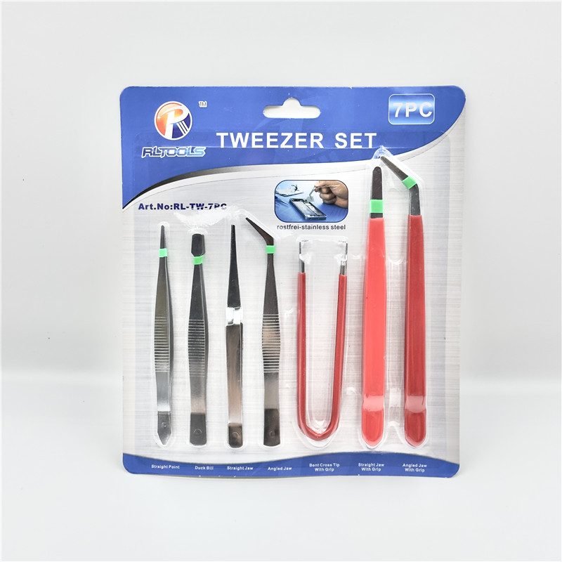 厂家直销7件套光柄镊子套装家用镊子工具电子钳手机维修镊子套装