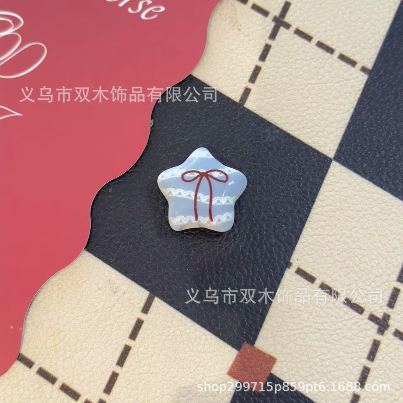26mm红蓝色系印花蝴蝶结格纹星星串珠 diy手链手机链包挂车挂配件|undefined