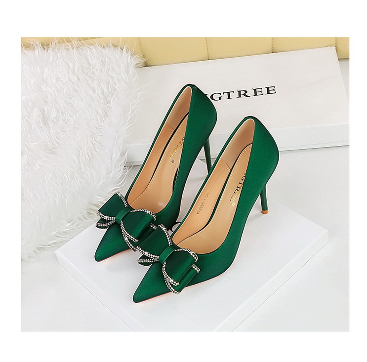 High Heels Stiletto High Heels Damenschuhe flacher Schnitt Pointe Strass Bogen Einzelschuh Damen_voghion.com