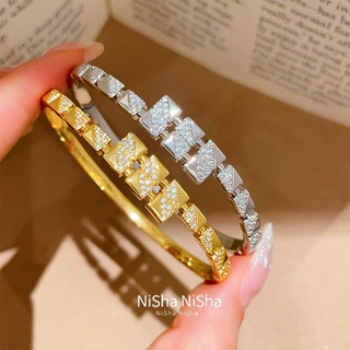 18K真金电镀锆石方块卡扣手镯设计感小众手环轻奢高级感复古手饰