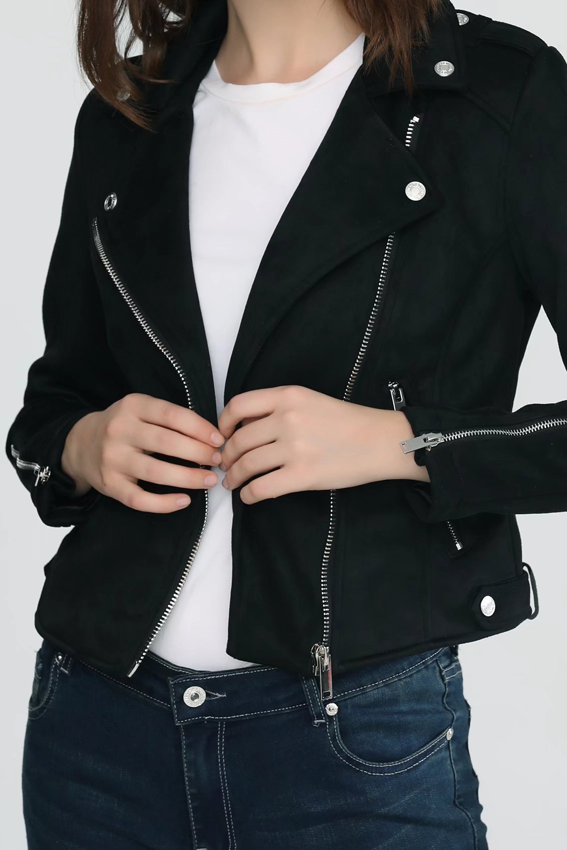 spring lapel suede slim motorcycle short jacket nihaostyles wholesale clothing NSAM82975