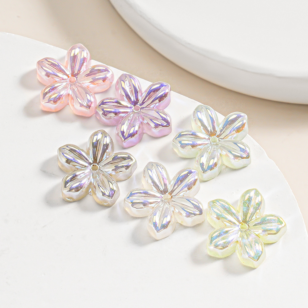 Flor luminosa de cinco pétalos, forma de flor con medio cuentas, pulsera diy, cadena para teléfono móvil, accesorios de joyería, cuentas de resina
