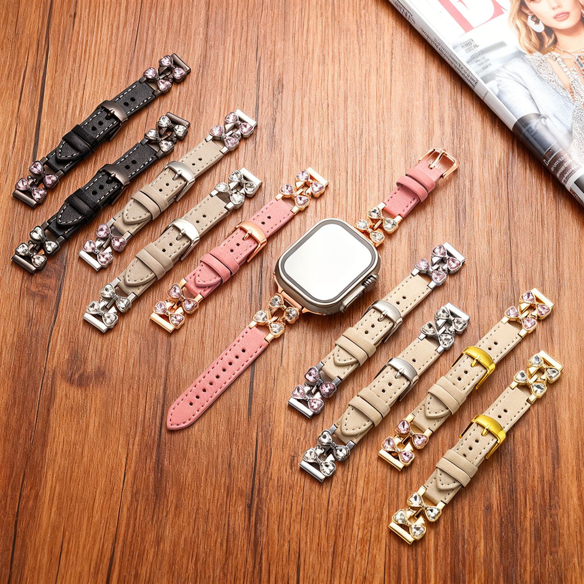 Suitable for Iwatch10 Watch Strap with Diamond Bow Belt Wrist Strap Applewatch Watch Women's Model with Small Fragrance