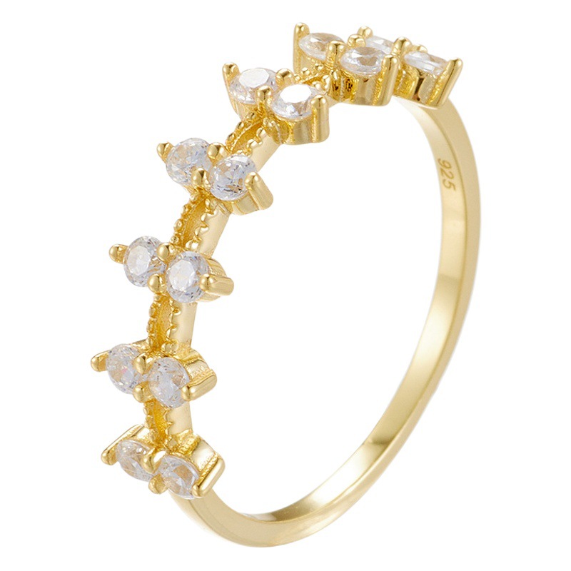 Anillo de circón chapado en oro de plata esterlina s925 hembra europea y americana transfronteriza nuevo diseño de nicho de lujo ligero de alto grado anillo ins
