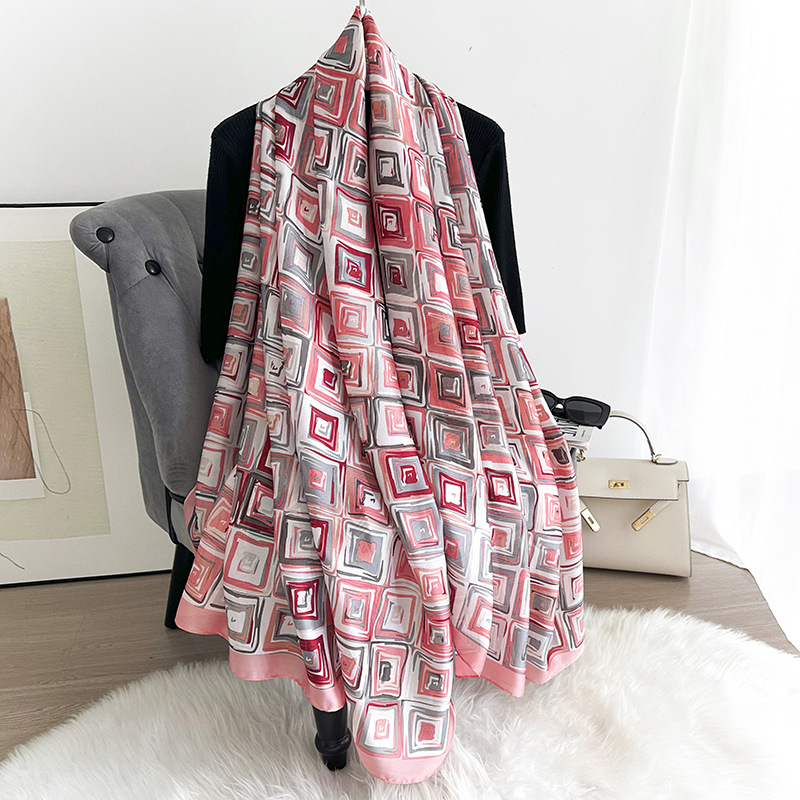 Estilo coreano estilo geométrico bufanda de seda de alta calidad falda exterior femenina a juego chal de decoración de moda bufanda de regalo para madre