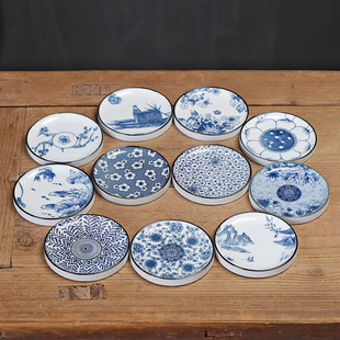 Creative blue and white coaster set household living room ceramic tea mat cup holder kung fu tea ceremony accessories anti-scald insulation mat tea mat