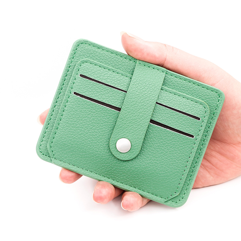 Nuevo paquete de tarjetas simple y suave litchi pattern PU delgado paquete de tarjetas de tres plegadas portátil tarjeta de crédito bancaria cubierta de promoción