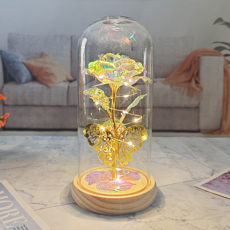 Adornos de rosas de papel de oro cubiertos de vidrio, regalos creativos para el Día de la Madre y San Valentín, flores artificiales, flores eternas, venta al por mayor en Yiwu