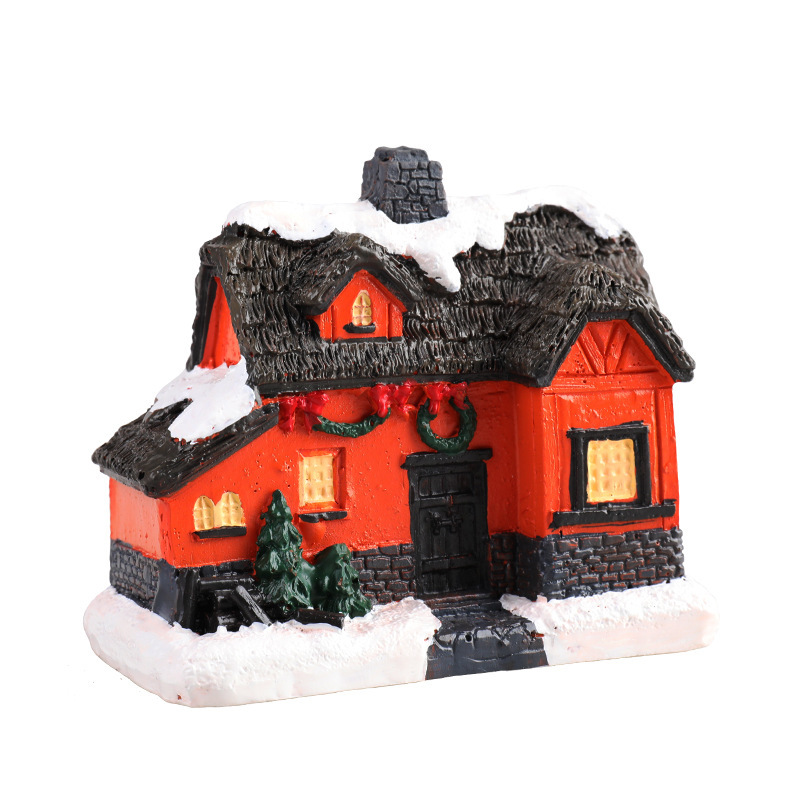 クリスマス新作装飾樹脂製ライト付きミニハウス クリスマスマイクロランドスケープ レトロ装飾置物ギフトライト|undefined