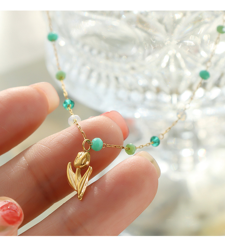 Flower Pattern PVD Coated Real Gold Plated 18K Gold Flower 304 Stainless Steel Simple Style Waterproof Non Tarnish 304 Stainless Steel Necklace