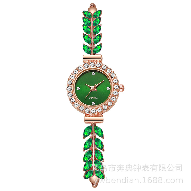 2025 nueva moda con hojas de diamantes, reloj redondo para mujer, esfera simple, ajuste libre, reloj de regalo transfronterizo exclusivo