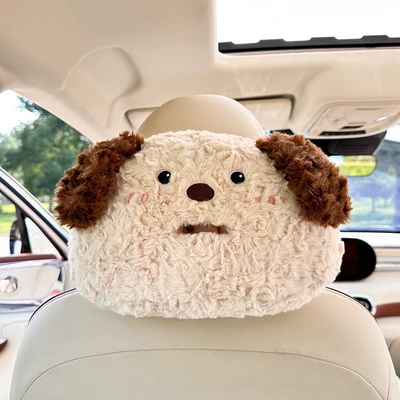 Headrest – Car Lumbar Support Pillow - rabbit-hair-abraded-puppy-headrest-tissue-box-khaki