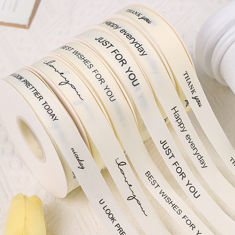 ins Style Rib Rice White Birthday Cake Ribbon Gift Packaging Ribbon English Bouquet Packaging Ribbon Ribbon