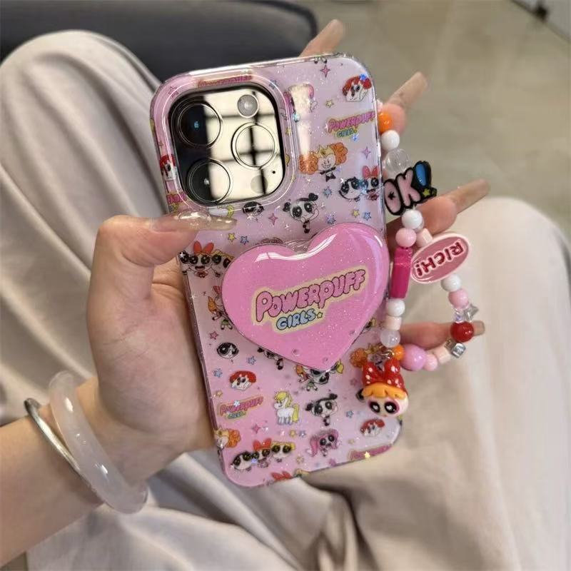 Niña de dibujos animados brillo niña apta iphone16ProMax soporte 15 funda para teléfono móvil Apple 14 cadena 13