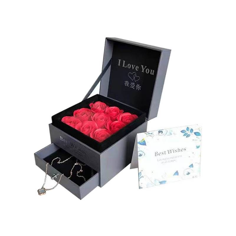 Caja de Regalo de Rosas, Caja de Terciopelo con Lazo Blanco, Collar Acrílico, Embalaje de Joyería para el Día de San Valentín Chino, Caja de Joyería