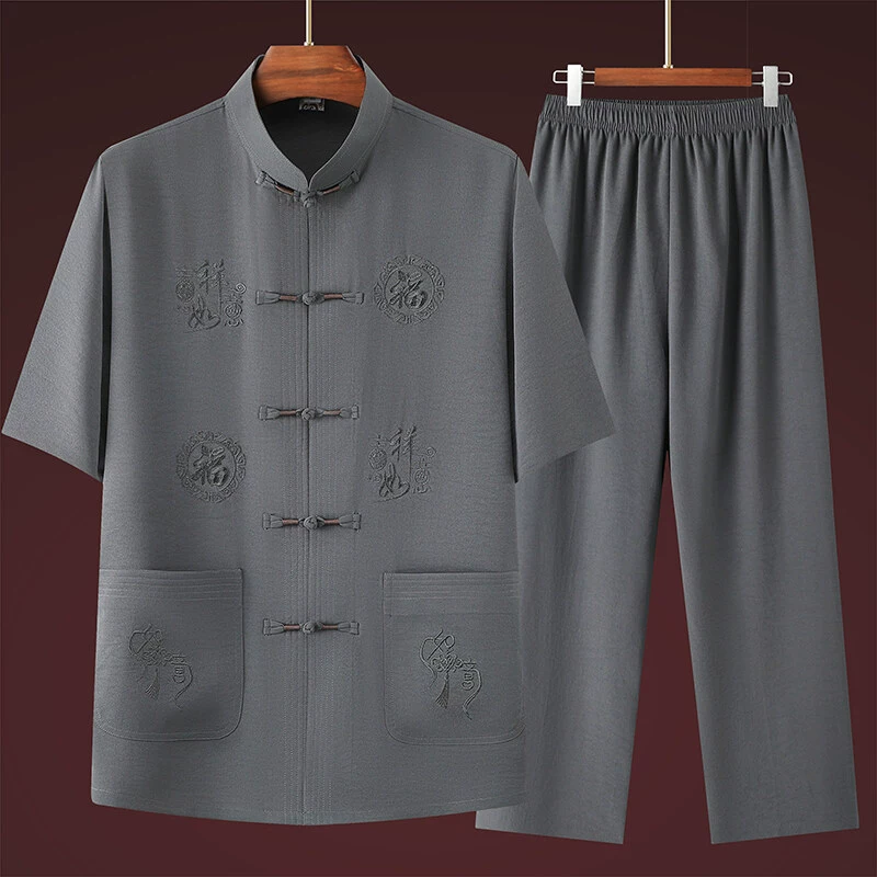 1019 Костюм Тан из льняного материала с короткими рукавами, благоприятный и желаемый, доступен в шести цветах.