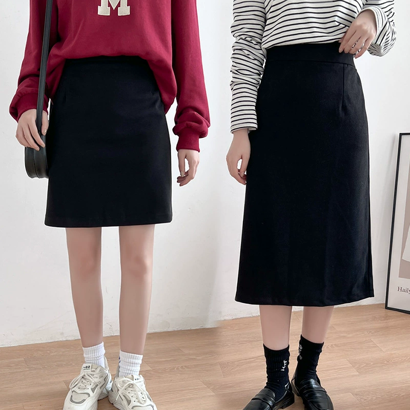 Q18 Шерстяная Женская юбка больших размеров Шерстяная эластичная талия Тонкая осень-зима Новая 300 Jin