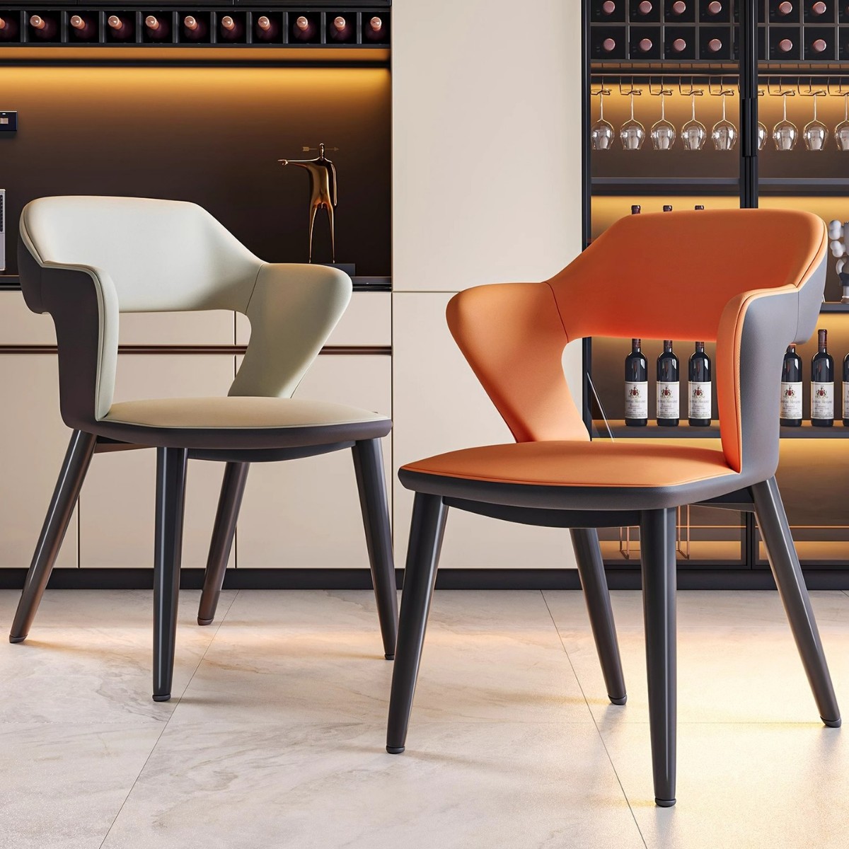 Silla de comedor simple italiana, silla de comedor para el hogar, taburete, respaldo, reposabrazos de hierro, silla de restaurante de ocio de cuero, silla de hotel