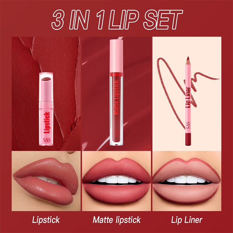 USHAS European and American Cross-border spot lápiz labial esmalte de labios delineador de labios juego Navidad impermeable antiadherente taza SAC065A
