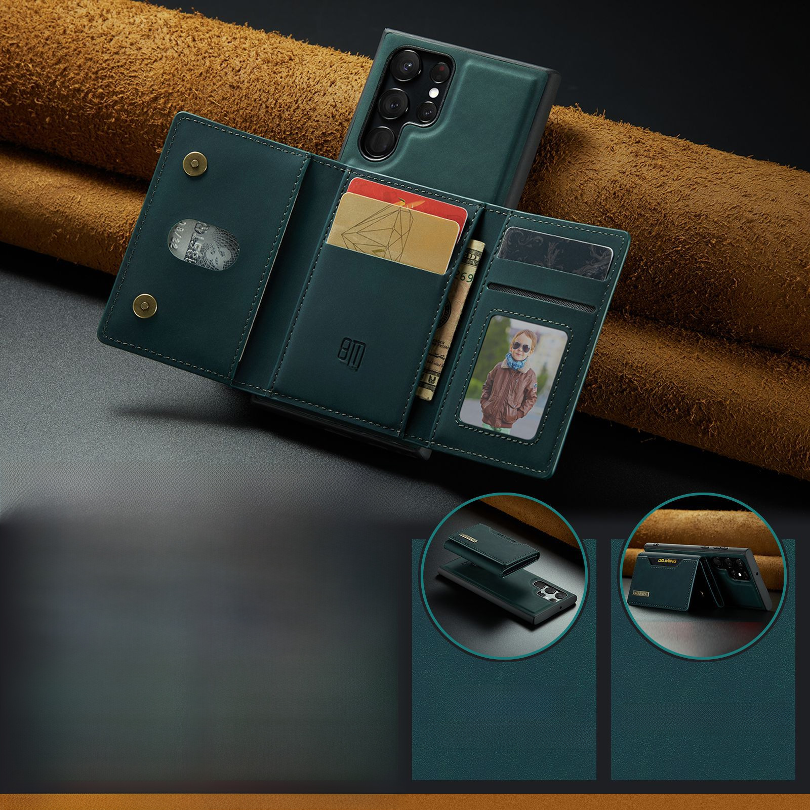 M2 for Samsung S23 Ultra Triple Magnetic Card Case S22 Ultra Retro Wallet Phone Case_voghion.com